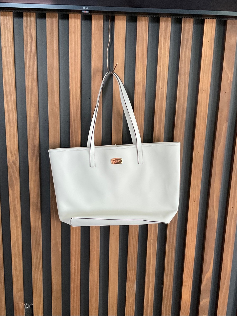 Michael Kors Cream Tote with Gold Plaque
